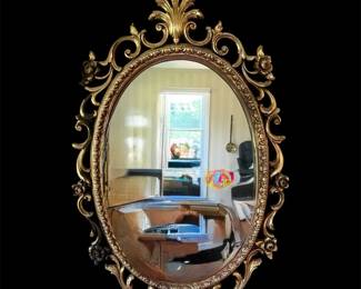 Vintage Gold Oval Mirror 28x 19 Baroque Rococo Style, Resin