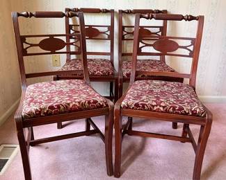 a4 Vintage Duncan Phyfe Style Wooden Dining Chairs, Red Floral Upholstery