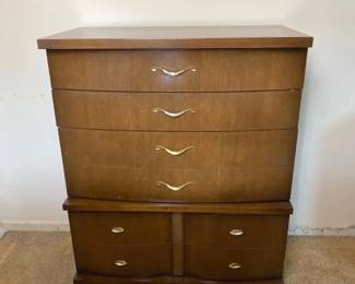 Vintage Mid Century Modern Walnut Highboy Dresser by Bassett  MCM 4 Drawer Chest