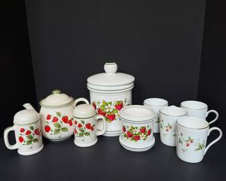 Vintage Strawberry Tableware Teapot Lot  Ceramic And Bone China