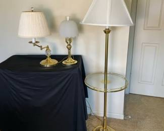 Mid Century Hollywood Regency Polished Brass 3Piece Lamp Grouping