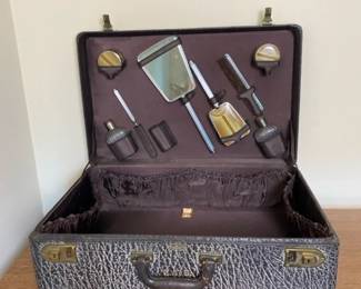 Vintage Split Leather Travel Grooming Case Art Deco