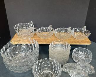 Vintage Fostoria American 2056 Glass Bowl Lot  Clear Cube Pattern