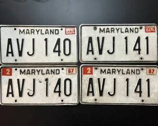 a4 Vintage 1986 and 1987 Maryland License Plates with Ascending Numbers