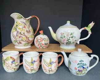 Takahashi Japan Hand Painted Porcelain Hummingbird Pitcher, Mugs MORE