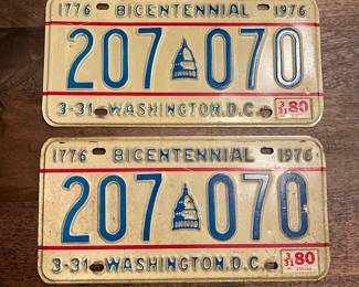 a2 Vintage District Of Columbia Bicentennial 1776 1976 License Plates