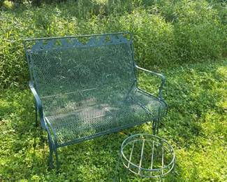 Patio Iron Rocking Bench With Table And Covers