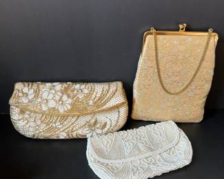 Vintage Evening Bags  Iiyama Tokyo Clutch, Gold Brocade Purse, w Kiss Lock, Art Deco Beaded