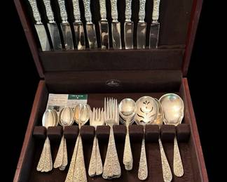 001 Stieff Rose Sterling Silver Flatware 62 Pcs w Wooden Storage Box