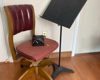 Vintage Hamilton music stand, Studio Chair, midcentury Franz electric metronome