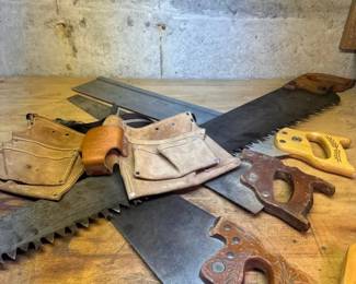 Large Handsaws And Cowhide Toolbelt