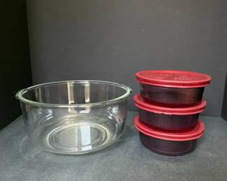 Corning Visions Cranberry Glass Bowls w Lids Glass Mixing Bowl
