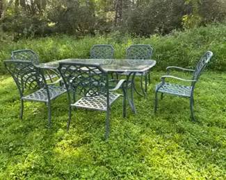 Ornate Lattice Back Wrought Iron Style Outdoor Patio Set