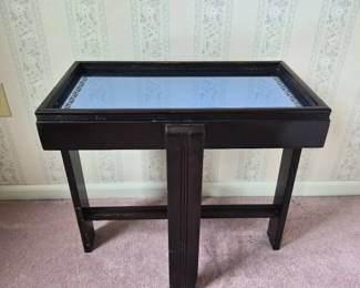 Dark Brown Wooden Side Table With Reflective Top