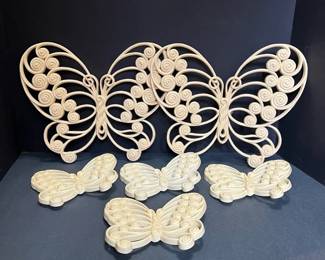 1970s Burwood Butterfly Decor Off White, Resin 6 Pcs