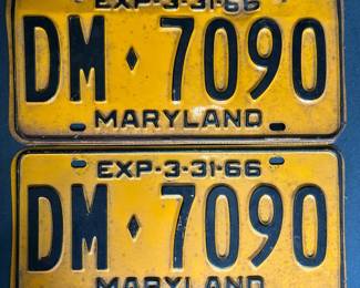 a2 Vintage 1966 Maryland License Plates
