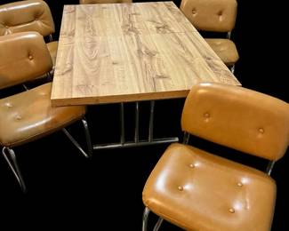 004 MCM Hidden Leaf Table w Chrome Trestle Base, 5 Cantilever Chairs