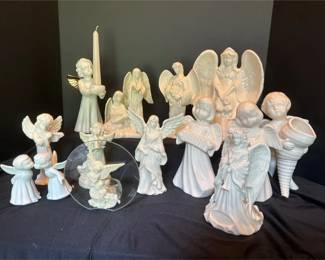 Porcelain and Glazed Ceramic Angel Figurines And Candleholders