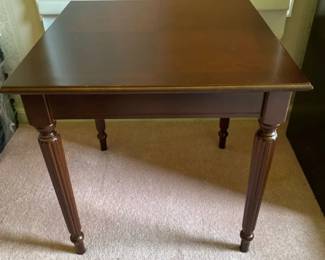Vintage Dark Wood Square Side Table With Fluted Legs