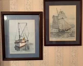 Vintage Paul DeRemigio Jr. 2 Maritime Prints  Signed