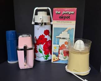 Vintage Beverage Appliance Lot  Pink MCM SwingAWay Ice Crusher, Pumper Air Pot, MORE