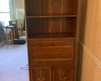Vintage Bookcase Cabinet with DropFront Desk, 2 Door Storage  Shelves