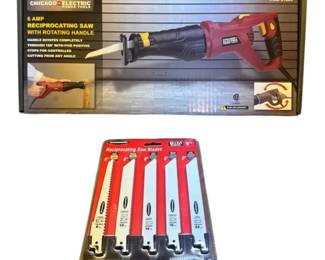 Reciprocating Saw, Chicago Electric With Rotating Handle And Blades