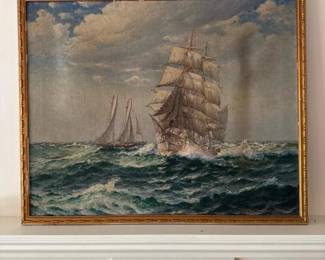 242 framedmaritimeoilpaintingreproductio