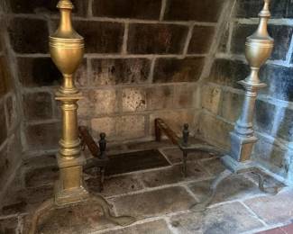 046 pairofbrassfireplaceandironsinthe