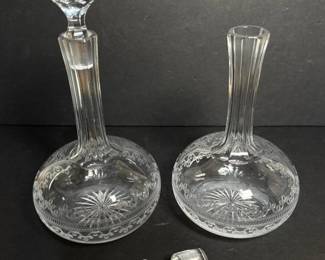 147 pairofcutglassdecanterswithetched