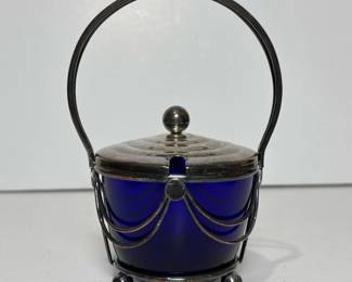 103 vintagecobaltblueglassandsilverplat