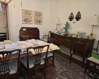 Vintage linen, dining furniture 
