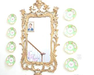 English China plates, gold leaf stately mirror