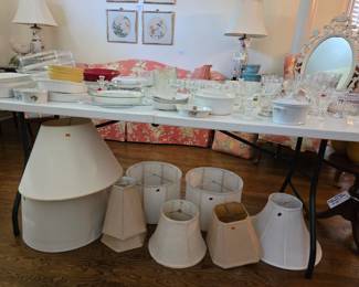 Lamp shades, glass baking and serving pieces 