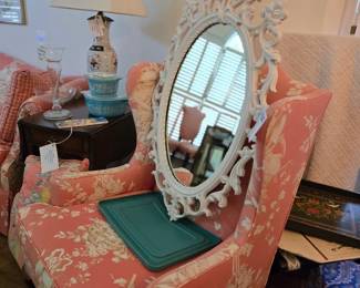Wingback chair, wall morror