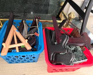 Small art easels, plate stands, risers