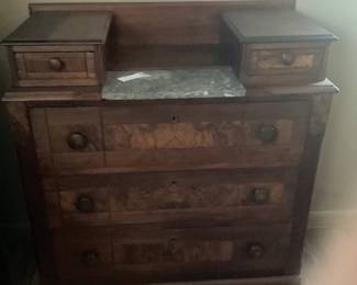 Antique American Empire Flame Mahogany Chest w/Marble 