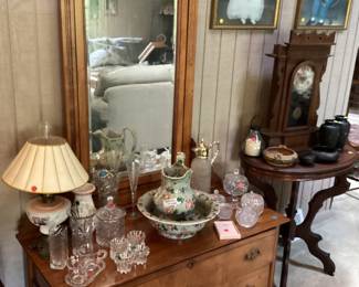 Chest w/ Mirror, Lamp, Spode Pitcher and Bowl, Collectibles 