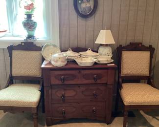 Chest w/ Lamps and Haviland Limoges “Apple Blossom” Pattern