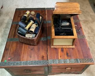 Edison Amberola 30 w/Record Cylinders and Two 44”x22” Chests