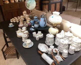 German Collectibles: Tea Set, Chocolate Set, Kitchen Canister Set w/GWTW Lamps