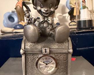 Disney Pinocchio Pewter Desk Clock by Linden