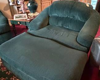 Overstuffed Upholstered Lounge Chair and Ottoman