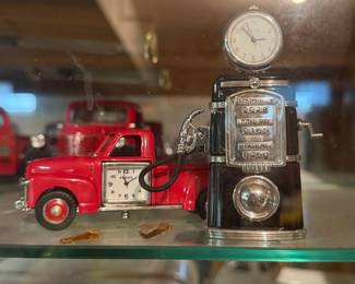 Fossil Red Pickup Truck Gas Pump Clock