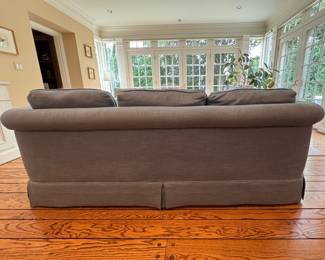 Baker Furniture Custom Upholstered Three-Seat Sofa with Roll Arm Frame. Measures 83" W x 35" D. Photo 5 of 5. 