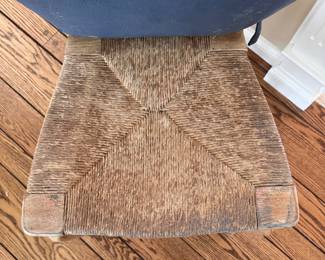 Set of 6 French Provincial Chairs with Cane Seat and Faux Leather Cushions. Some Fading of Underside Fabric onto Rush Seats. Photo 6 of 8. 