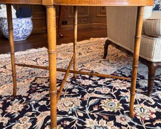 Baker Furniture Side Table with Radial Feather Grain Pattern and Brass Gallery and Faux Bamboo Frame.  Photo 1 of 5. 