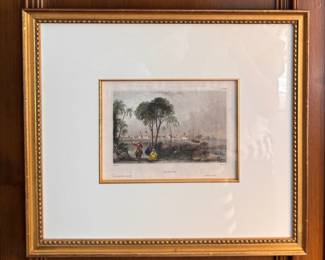 Framed Antique Chromolithograhs: Batavia, Singapore, The Herring Tower in Amsterdam, The Palace in Amsterdam, Mosque of Sultan and Gegenstaende. Each Measures 5" x 8.5", 16" W x 13" H Overall. Photo 1 of 11