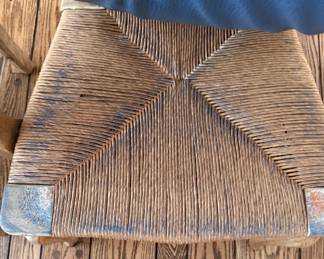 Set of 6 French Provincial Chairs with Cane Seat and Faux Leather Cushions. Some Fading of Underside Fabric onto Rush Seats. Photo 7 of 8. 