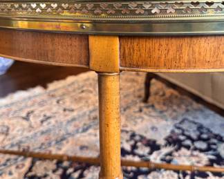 Baker Furniture Side Table with Radial Feather Grain Pattern and Brass Gallery and Faux Bamboo Frame.  Photo 3 of 5. 